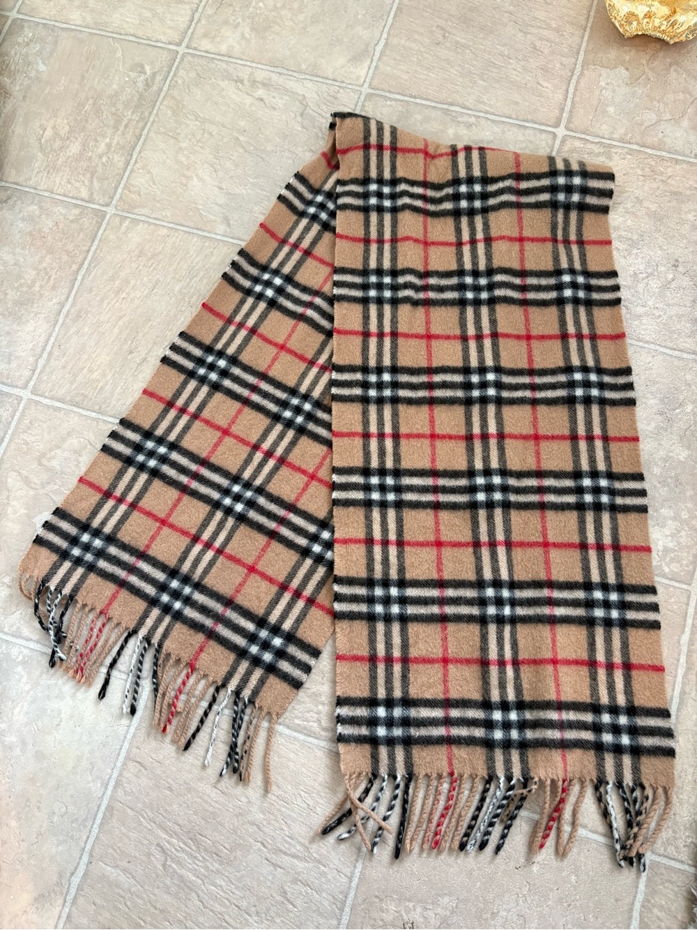 Burberry Camel, Black & Red Cashmere Plaid Scarf